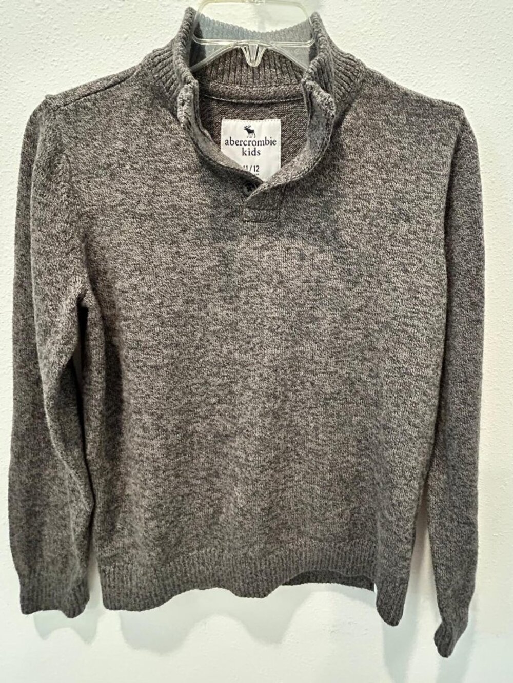 Abercrombie Kids Sweater Girls 11/12 Heather Gray Marled Mock Neck Button
